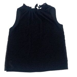 LOFT Black Chiffon Textured Polka Dot Blouse bow Tie Closure , Size M